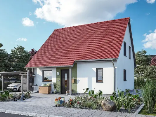 Modernes Einfamilienhaus mit Satteldach, Terrasse und Carport in ruhiger Wohnlage