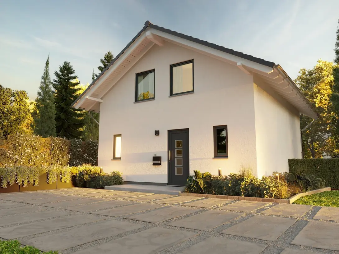 Modernes Einfamilienhaus in Massivbauweise Modernes Einfamilienhaus mit Satteldach und heller Fassade in ruhiger Wohnlage – Massivhaus im Münsterland.