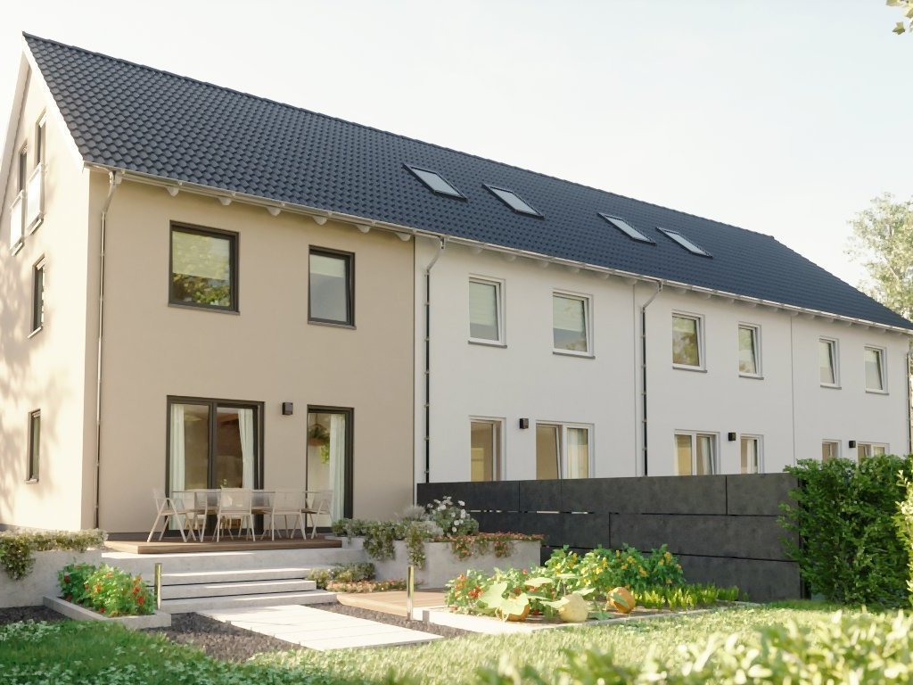 Doppelhaus bauen im Baugebiet Silberweg West Modernes Doppelhaus mit heller Fassade, Satteldach und Garten als Beispiel für Hausbau im Baugebiet Silberweg West in Emsdetten