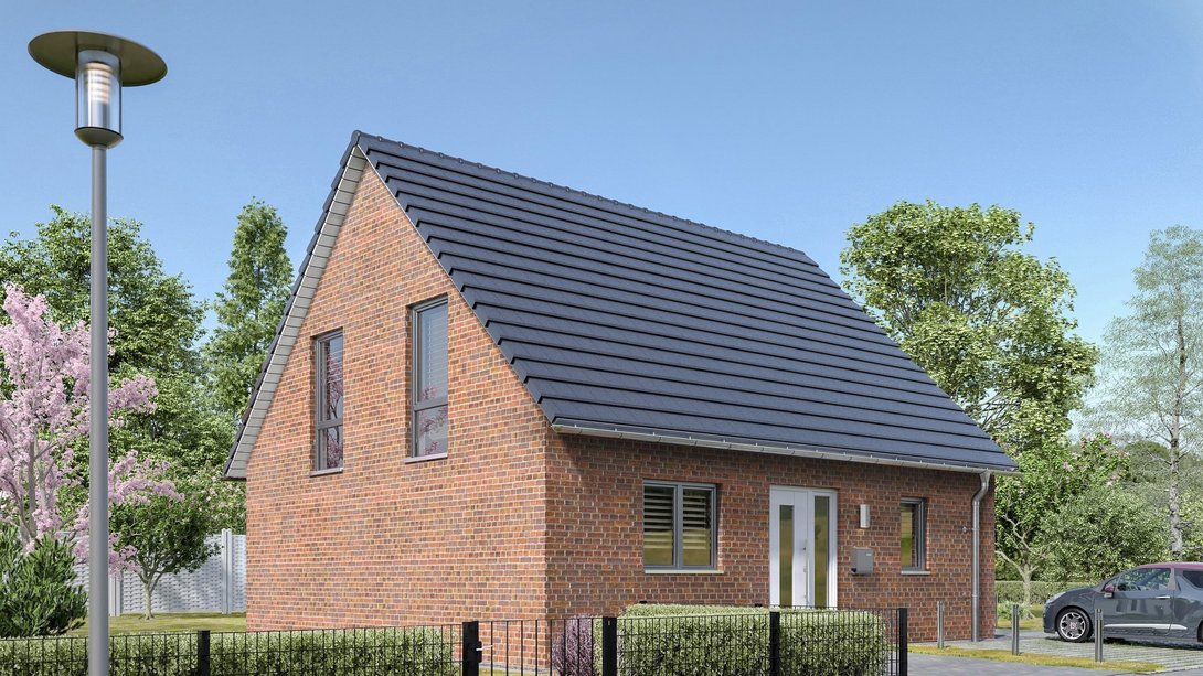 Modernes Einfamilienhaus aus rotem Klinker in Massivbauweise mit Satteldach – gebaut von Thielker MassivHaus