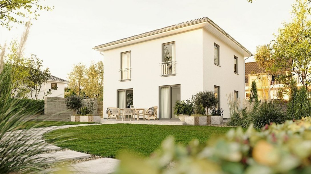 Moderne Stadtvilla mit Garten und Terrasse – Massivhaus in ruhiger Wohnlage im Münsterland.