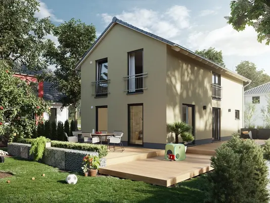 Modernes Einfamilienhaus mit Terrasse Modernes Einfamilienhaus mit heller Putzfassade, Terrasse und Garten – individuell geplantes Massivhaus von Thielker MassivHaus