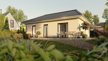 Moderner Bungalow mit Terrasse und Garten Moderner Bungalow mit Walmdach, Terrasse, Garten und ruhiger Wohnlage im Grünen