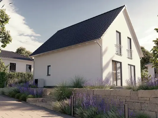 Modernes Einfamilienhaus in Massivbauweise Modernes Einfamilienhaus mit weißer Putzfassade und Satteldach – individuell geplantes Massivhaus von Thielker MassivHaus