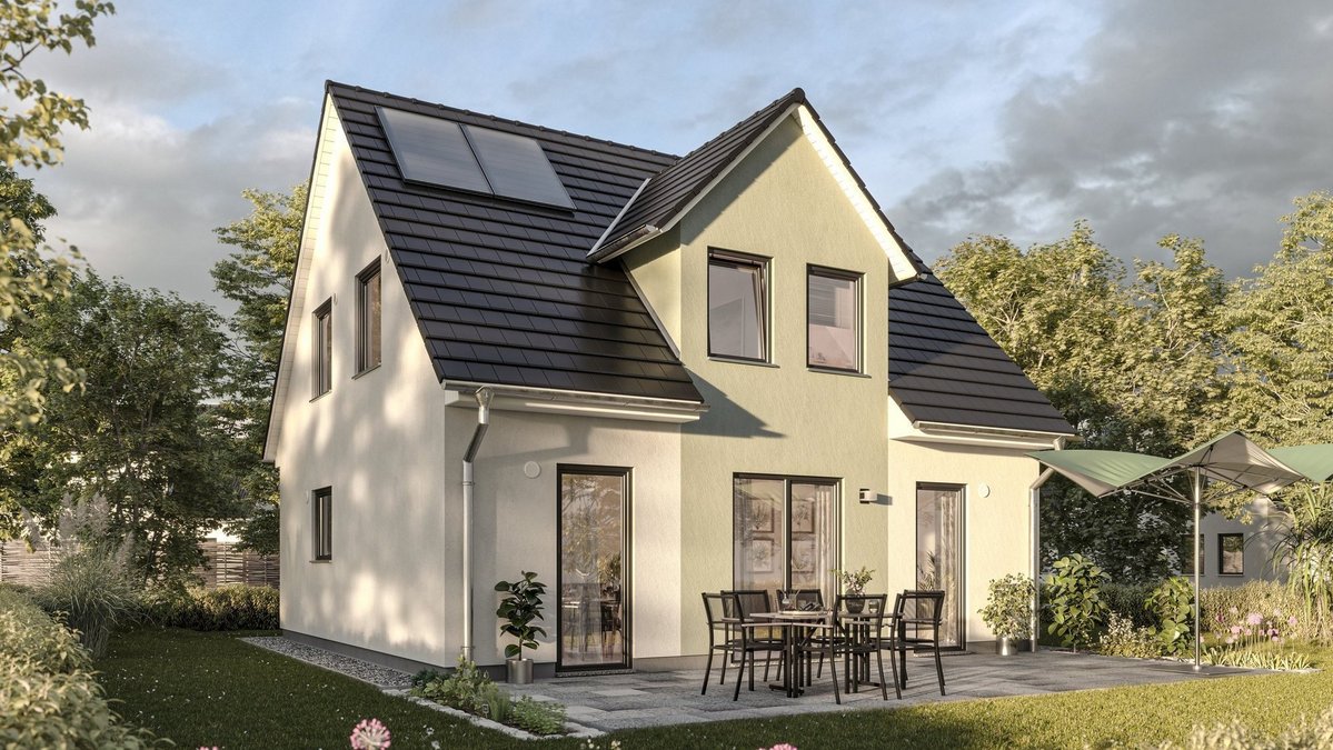 Modernes Einfamilienhaus mit Satteldach, Photovoltaikanlage, Terrasse und Garten im Landkreis Emsland