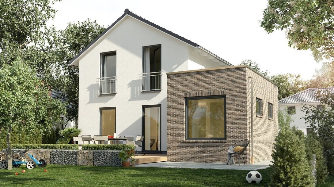 Modernes Einfamilienhaus mit Klinkeranbau – Thielker MassivHaus Modernes Einfamilienhaus mit Satteldach und Klinkeranbau – Massivhaus von Thielker MassivHaus