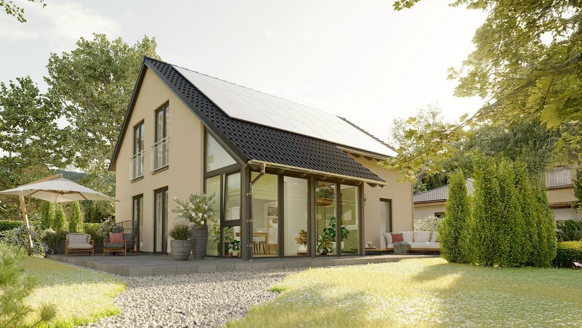 Modernes Einfamilienhaus mit Photovoltaikanlage, Glasfront, Terrasse und großem Garten im Landkreis Emsland