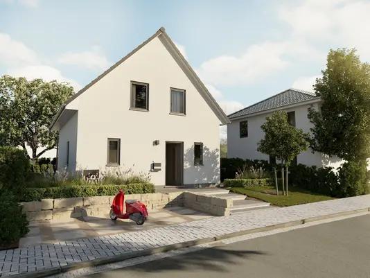 Modernes Einfamilienhaus mit klarer Architektur Modernes Einfamilienhaus mit heller Putzfassade und Satteldach in ruhiger Wohnlage – Massivhaus von Thielker MassivHaus