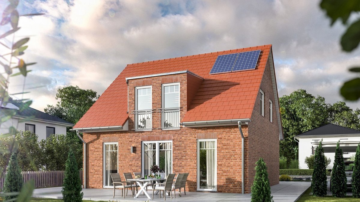 Modernes Klinkerhaus mit Satteldach und Photovoltaikanlage – Einfamilienhaus in Tecklenburg im Münsterland.